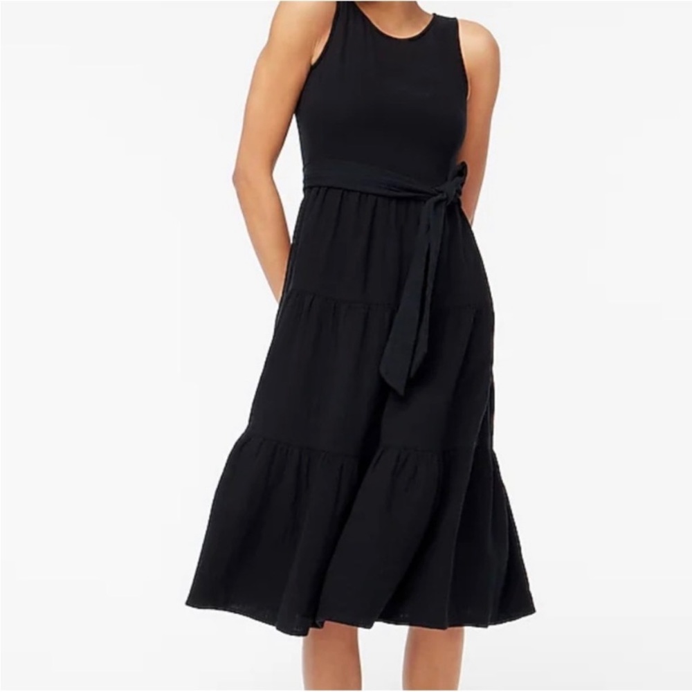 J. Crew Factory Gauze Belted Black Dress